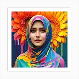 Muslim Girl With Flowers Art Print