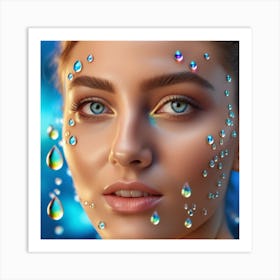 Beautiful Woman With Water Drops On Her Face Art Print