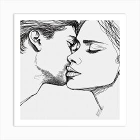 Loved - Couple Kissing One Line Art Art Print