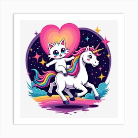 Valentine's Day Lovely Cat Riding a Unicorn 122 Art Print