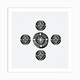 Tribal Circles 2 Geometric Black White Art Print