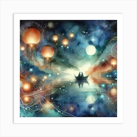 Illuminated Embrace: A Dance of Light and Reflection Art Print