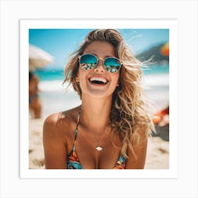 Female Bikini People Caucasian Modern Lifestyle Portrait Holiday Away Weekend Sunglasses (14) Art Print