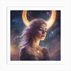 Woman With A Crescent Moon Art Print