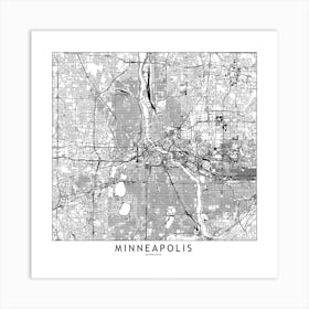 Minneapolis White Map Square Art Print