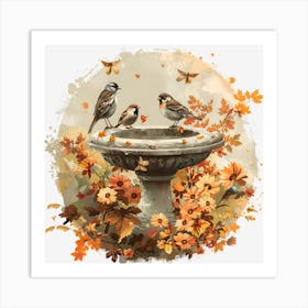 Birds In The Birdbath Art Print