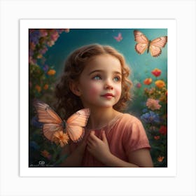 Little Girl With Butterflies 1 Art Print