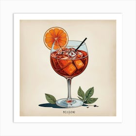 Illustrative Albedo Mid Century Negroni Cocktail Art 3 Art Print