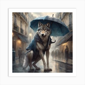 Wolf In The Rain Art Print