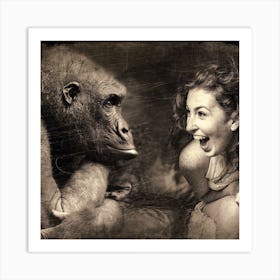 Gorilla And A Woman Art Print