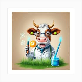 Cow In Lab Coat 3 Art Print