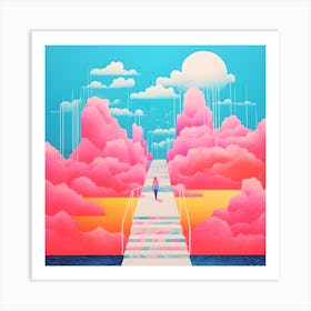 Risograph Style Surreal Scene, Vibrant Candy Colours Art Print