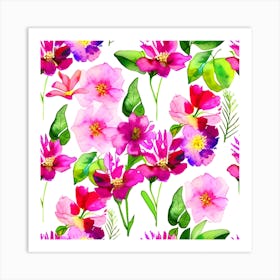 Watercolor Flowers Seamless Pattern Art Print