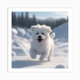 White fluffy puppy In The Snow 1 Art Print