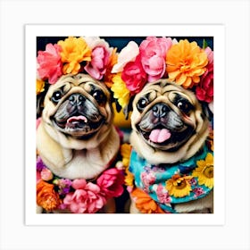 Pugs Wearing Flower Wreath Crowns 1 Art Print