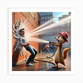 Cartoon Man With A Hose 3 Art Print