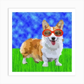 Corgi In Glasses Art Print