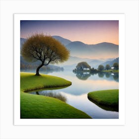 Lone Tree In A Lake 1 Art Print