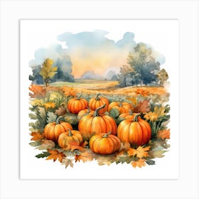 A Pumpkin Patch In Watercolour Art Print