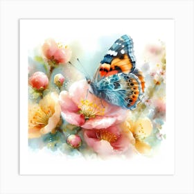 Butterfly On Flowers 1 Art Print