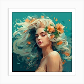 Girl With Flowers In Her Hair 1 Art Print