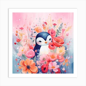 Penguin Spring Floral Love Art Print