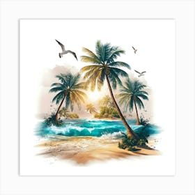 Palm Trees On The Beach Art Print