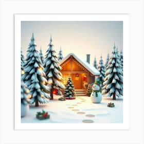 Christmas House In The Snow Art Print