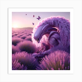 Alien In A Lavender Field By Sunset Art Print