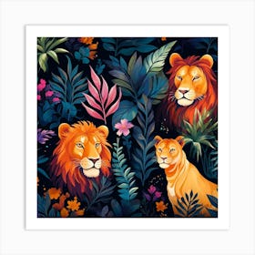 Lions In The Jungle 3 Art Print