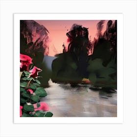 Roses By The River Art Print