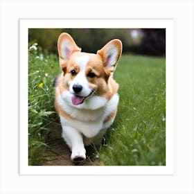 Corgi Running In The Grass 1 Art Print