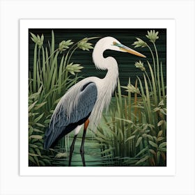 Ohara Koson Inspired Bird Painting Great Blue Heron 1 Square Art Print