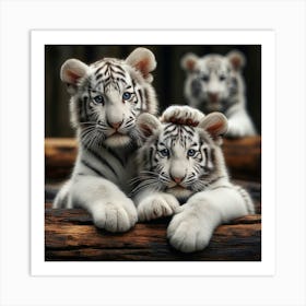 White Tiger Cubs 2 Art Print