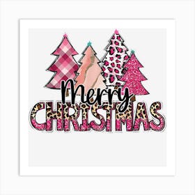 Merry Christmas Tree Pink Buffalo Plaid And Leopard Art Print