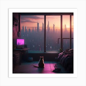 Futuristic Apartment view to the Skyline of the city Art Print