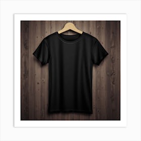 Black T - Shirt On Wooden Background Art Print