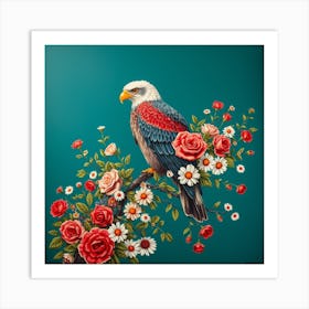 Eagle With Roses 2 Art Print