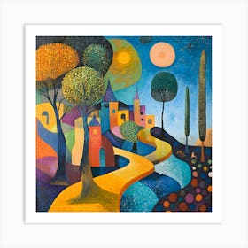 Whimsical Village Landscape Art Art Print