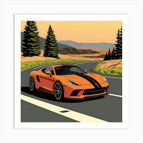 Sports Car Driving Down The Road 1 Art Print