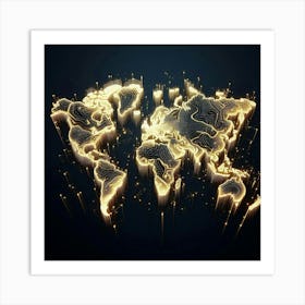 World Map In Gold Art Print