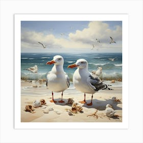 Seagulls On The Beach art print 3 Art Print