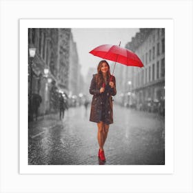 Woman In The Rain Art Print