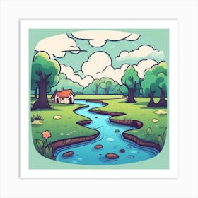 Cartoon House In The Countryside Art Print