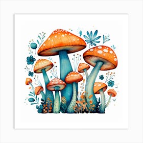 Mushrooms On A White Background 1 Art Print