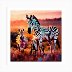 Herd of zebras Art Print