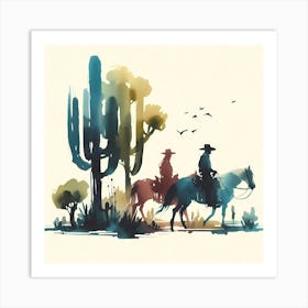 Watercolor Cowboys Art Print