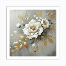 Gold And White Flowers Art Print