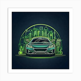 Firefly Car, Illustration, Background, Logo, Poster, Icons, Electric, Charging, Pollution, Vehicle, (1) Art Print