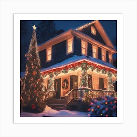 Christmas Decorated Home Outside Haze Ultra Detailed Film Photography Light Leaks Larry Bud Mel (10) Art Print